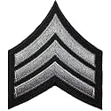 U.S. Army Sergeant E-5 Stripe Army Uniform Chevron Rank Sew on Iron on Arm Shoulder Embroidered Applique Patch - Grey on Black - by Ranger Return (RR-IRON-E5-BKGY)