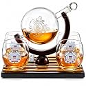 U.S. Coast Guard Globe Whiskey Decanter Set with 4 Liquor Glasses - Wood Flag Base, Coastguard Veteran Gift Set - Gifts for Men, Father, Dad, U.S.A Flag - Bourbon &amp; Scotch Military Patriotic Bar Decor