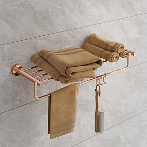 usf 24 inch towel rack for bathroom 304 stainless steel round towel holder with hooks compact utility storage pvd rose gold finish 25 years warranty pack of 1 - puma