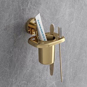 usf 304 stainless steel wall mounted tumbler holder premium bathroom organizer for toothbrush amp toothpaste storage multi utility holder use 25 years warranty pvd gold pack of 1