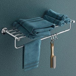 usf 24 inch round towel rack for bathroom 304 stainless steel towel holder wall mounted cloth hanger with hooks multi utility rack chrome finish 25 years warranty pack of 1  puma