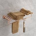 USF 24 Inch Towel Rack for Bathroom, 304 Stainless Steel Round Towel Holder with Hooks, Compact Utility Storage, PVD Rose Gold Finish, 25 Years Warranty, Pack of 1 - Puma