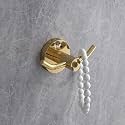 USF 304 Stainless Steel Dual Robe Hook, Wall Mount Cloth Hanger &amp; Towel Holder, Multipurpose Bathroom Kitchen Organizer, 25 Years Warranty (PVD Gold Finish, Pack of 1)