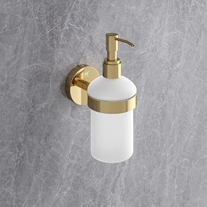 usf elegant wall mount soap dispenser liquid handwash pump with glass bottle for bathroom amp wash basin use compact bathroom wall accessoriespvd gold finish pack of 1