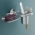 USF Soap Dish with Toothbrush Stand, 304 Stainless Steel Tumbler and Soap Holder for Bathroom, Wall Mounted Bathroom Accessories, Chrome Finish, 25 Years Warranty, Pack of 1 - Puma
