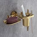 USF Bathroom Soap Dish Holder, 304 Stainless Steel Double Soap Stand for Wash Basin Area, Wall Mounted Bathroom Utility Accessory, Gold PVD Finish, 25 Years Warranty- Puma