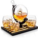 U.S. Marine Globe Whiskey Decanter Set with 4 Liquor Glasses - Wood Flag Base Marine Veteran Gift Set - Navy Gifts Men, Dad, U.S.A Flag - Bourbon &amp; Scotch Military Gift for Father