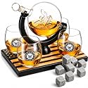 U.S. Navy Globe Whiskey Decanter Set with 4 Liquor Glasses - Veteran Gift Set with Wood Base and 9 Whiskey Stones - Present for Men, U.S.A Flag - Bourbon and Scotch Military