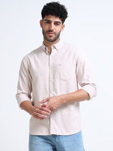 U.S. Pitchers Men Solid Casual Beige Shirt