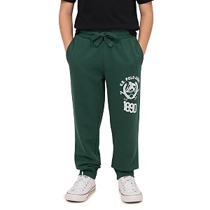 us polo assn knitted cotton joggers for boys - mid rise regular fit brand printed joggers for kids