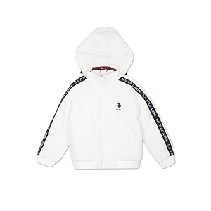 us polo assn boys white brand taped detachable hood padded jacket