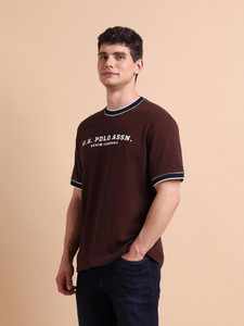 us polo assn denim co men graphic print crew neck pure cotton red t-shirt