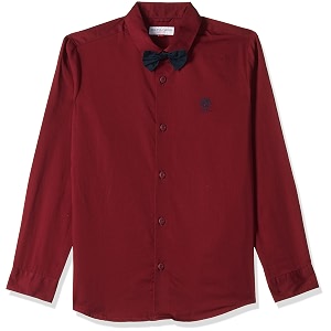 us polo assn solid regular fit cotton shirt for boys - spread collar curved hem - kids shirt with a bow