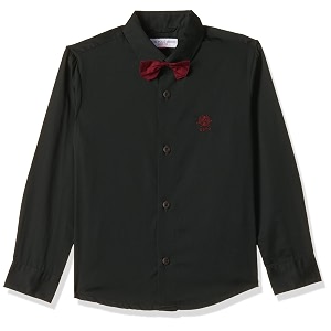us polo assn solid regular fit cotton shirt for boys - spread collar curved hem - kids shirt with a bow