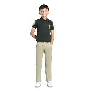 us polo assn kids trousers for boys - cotton stretch fabric mid-rise waist twill weave casual trousers for boys