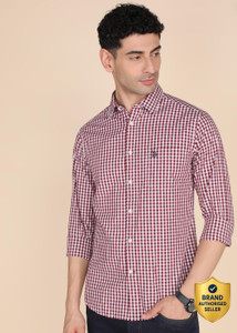 U.S. POLO ASSN. Men Checkered Casual Maroon
