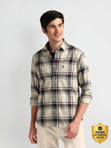 U.S. POLO ASSN. Men Checkered Casual Beige