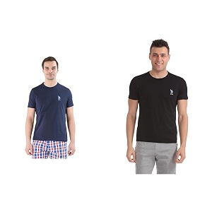 us polo assn men cotton crew neck embroidered logo i633 lounge regular fit t-shirt  pack of 2