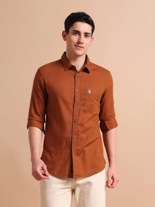 U.S. POLO ASSN. Men Solid Casual Orange
