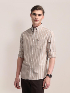 U.S. POLO ASSN. Men Striped Formal Brown