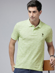 us polo assn men solid polo neck pure cotton green t-shirt
