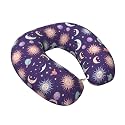U-Shaped Travel Neck Support, Memory Foam Pillow Purple Galaxy Night Star Sky Trippy Sun and Moon for Comfort on Airplanes, Cars, and at Home
