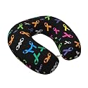 U-Shaped Travel Neck Support, Memory Foam Pillow Cancer Awareness Ribbon for Comfort on Airplanes, Cars, and at Home