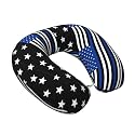 U-Shaped Travel Pillow Thin Blue Line American Flag, Soft Memory Foam Neck Support for Sleeping on Airplanes and Car Rides