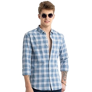 U TURN Mens Cotton Casual Printed Checkered
