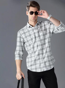 U TURN Men Checkered Casual Grey Shirt