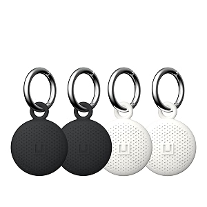 u by uag compatible with airtag case soft-touch silicone dot pattern protective case  cover designed for apple airtag 2021 with key ring attachment - black  marshmallow pack of 4
