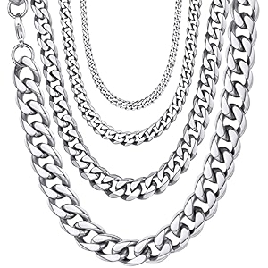 u7 curb cuban link chain 3mm wide stainless steel necklace for men women 22 inch