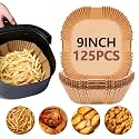 UBeesize 125 Pcs Unbleached Air Fryer Liners 9 Inch, Non-Stick Disposable Parchment Paper Squares for Air Fryer, Microwave, Steamer &amp; Oven – Oil-Proof, Waterproof, Ashesive-Free (8" Bottom)