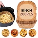 UBeesize 200 Pack 9-Inch Air Fryer Parchment Liners, Square Non-Stick Disposable Paper Sheets for Microwave & Air Fryers, Unbleached Baking Sheets (8-Inch Base)