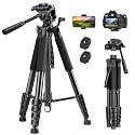 UBeesize 74" Camera Tripod with Phone Holder and Remote, Heavy Duty Tripod Stand with Portable Bag for Phone and Camera, Compatible with DSLR Cameras, Cell Phones, Spotting Scopes and Binoculars