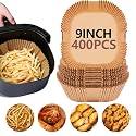 UBeesize 9 Inch Air Fryer Paper Liners, 400 PCS Parchment Paper, Air Fryer Disposable Paper Liners for Microwave, Non-Stick Sheets Square Free of Bleach（Bottom size 8 Inch）