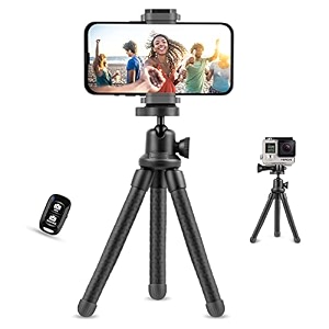 ubeesize phone tripod 12 inch flexible cell phone tripod stand holder with wireless remote shutter amp universal phone mount compatible with iphoneandroiddslrgopro camera