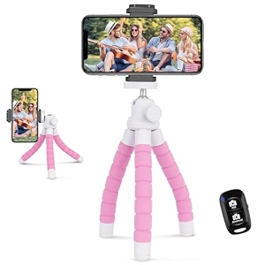 ubeesize phone tripod portable and flexible tripod with wireless remote and universal clip compatible with android camera cell phone tripod stand for video recording pink