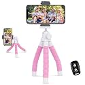 UBeesize Phone Tripod, Portable and Flexible Tripod with Wireless Remote and Universal Clip, Compatible with Android/ Camera, Cell Phone Tripod Stand for Video Recording, Pink