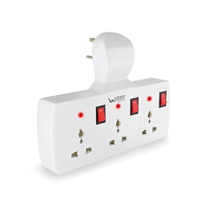 ubon ext-100 extension boardpower champ cordless surge protector with short circuit protection 3 sockets individual switches amp led indicators compatible for electronic devices white red