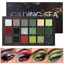 UCANBE 18 Color Eyeshadow Palette, Matte Shimmer Metallic Glitter Eye Shadow Palette, Pigmented Smoky Green Red Black Silver Makeup Palette for Christmas Halloween Makeup