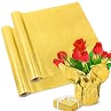 UCandy 2 Roll 5.5 Yard Plant Pot Floral Foil, Matte Texture Floral Foil Festival Plant Pot Covers, Golden Florals Foils Wrapping Paper for Home Garden Pots Vases DIY Mother's Day Decoration