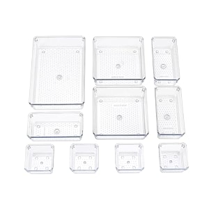 ucravo 10pcs drawer partition tray silverware storage box with non-slip pads desktop makeup storage box for jewelry data cables household storage and organization for closet kitchen bedroom