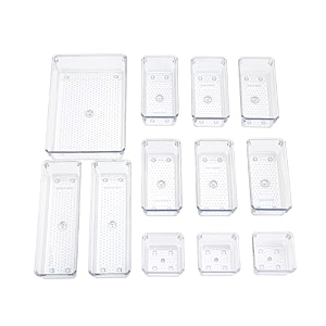 ucravo 12pcs clear plastic drawer organizers set versatile bathroom and vanity drawer organizer trays storage bins for makeup jewelry utensils in bedroom dresser office kitchen bathroom office