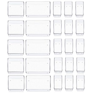 ucravo 25pcs multi-purpose plastic drawer storage set for home and office organization desktop storage box with divided trays for kitchen bedroom dorm accessories tool box or garage organization