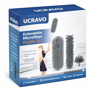 ucravo blue extendable microfiber duster kit for cobwebs amp high ceiling cleaning long telescopic stainless steel handle with washable microfiberchenille brush head flexiblereusable dust cleaner