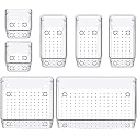 UCRAVO 7pcs Transparent Plastic Drawer Storage Box Set, Multi-functional Bathroom And Dressing Table Drawer Storage Tray, Cosmetics, Bedroom, Kitchen Small Tools Cutlery And Office Storage Box