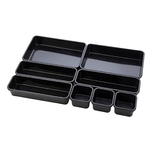 ucravo 8pcs desk drawer organizer interlocking desk drawer organizer tray plastic sundries drawer storage box office drawer dividers storage bins for kitchen bathroom office of different size-black