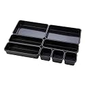 UCRAVO 8pcs Desk Drawer Organizer, Interlocking Desk Drawer Organizer Tray, Plastic Sundries Drawer Storage Box Office Drawer Dividers Storage Bins For Kitchen Bathroom Office Of Different Size-Black