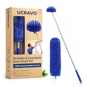 ucravo blue extendable microfiber duster kit for cobwebs amp high ceiling cleaning long telescopic stainless steel handle with washable microfiberchenille brush head flexiblereusable dust cleaner